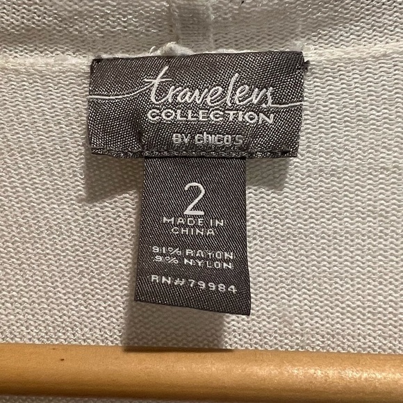 Chico’s Travelers Open Front Jacket Cardigan Size 2 M/12 Black Gray Cream - Picture 2 of 6